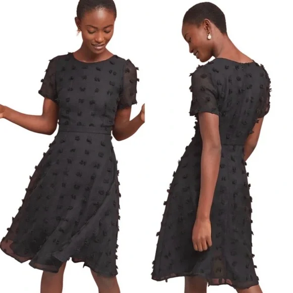 Anthropologie Sunday in Brooklyn Glenda Pom Swiss Dot A-line Black Dress - Picture 2 of 15